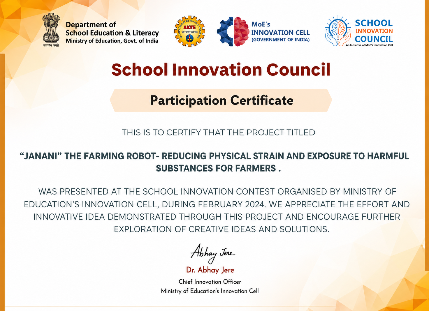 School Innovation Council Certificate Certificate